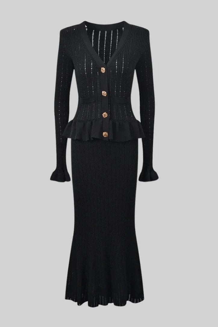 Ensemble tricot col V noir raffinement