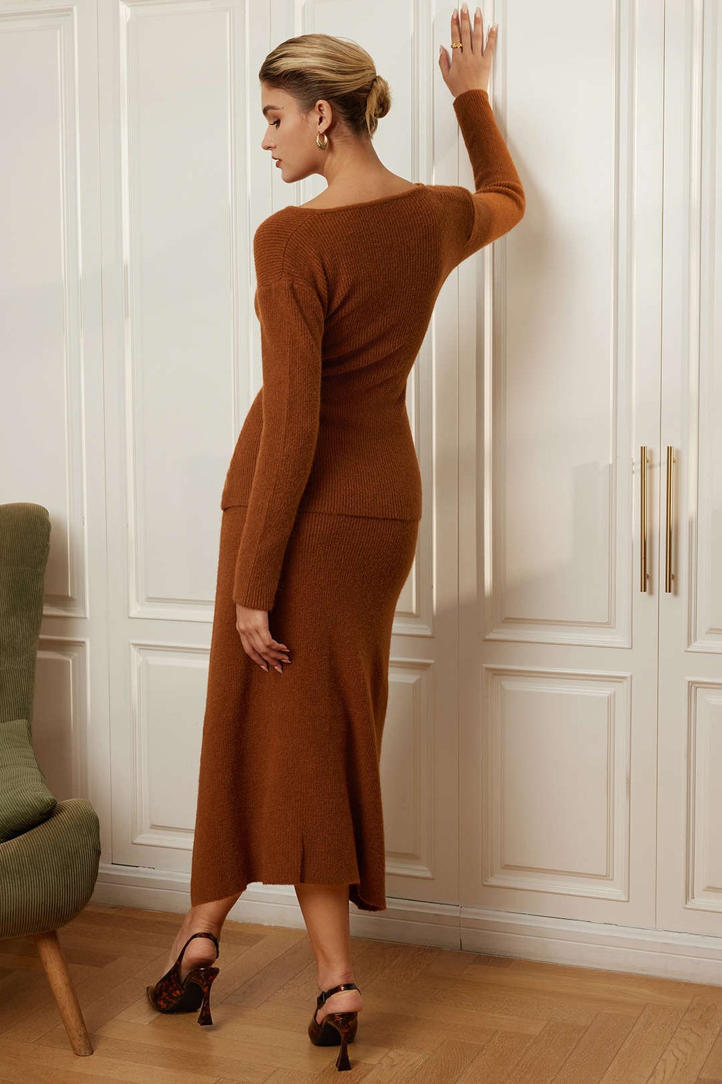 Ensemble deux pièces côtelé élégant