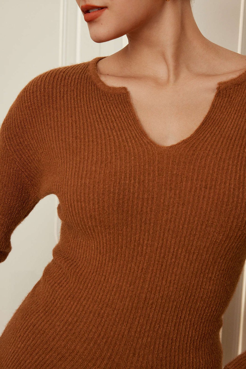 Ensemble tricot marron décontracté