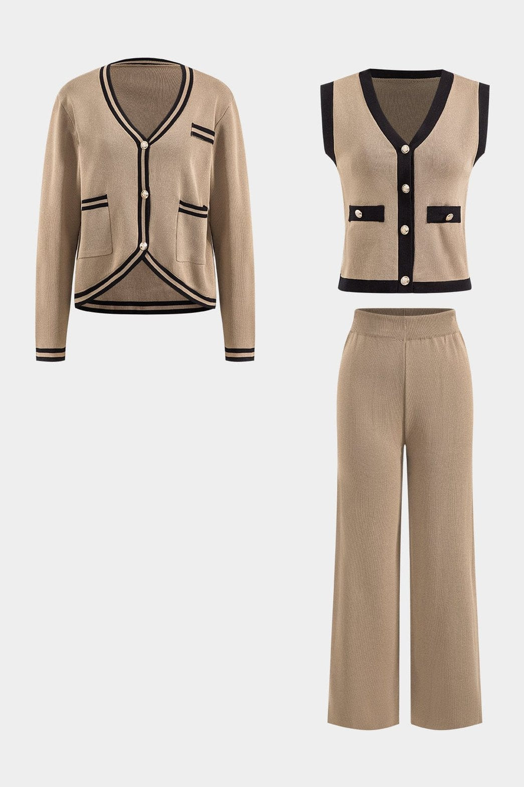 Ensemble tricot beige trois pièces harmonie