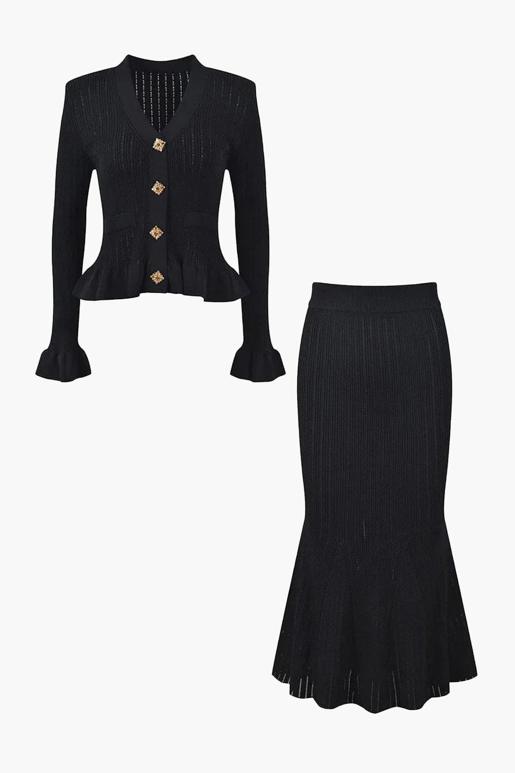 Ensemble tricot noir élégant avec jupe sirène étoile