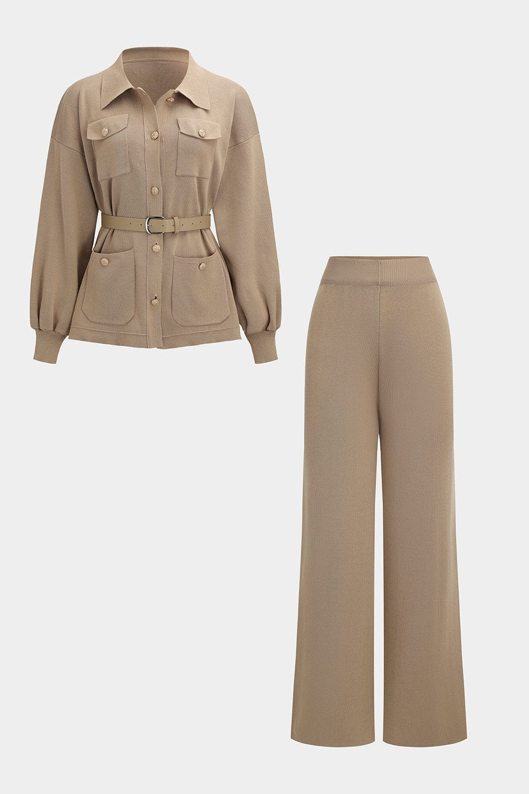 Ensemble tricot beige safari vue de face douceur