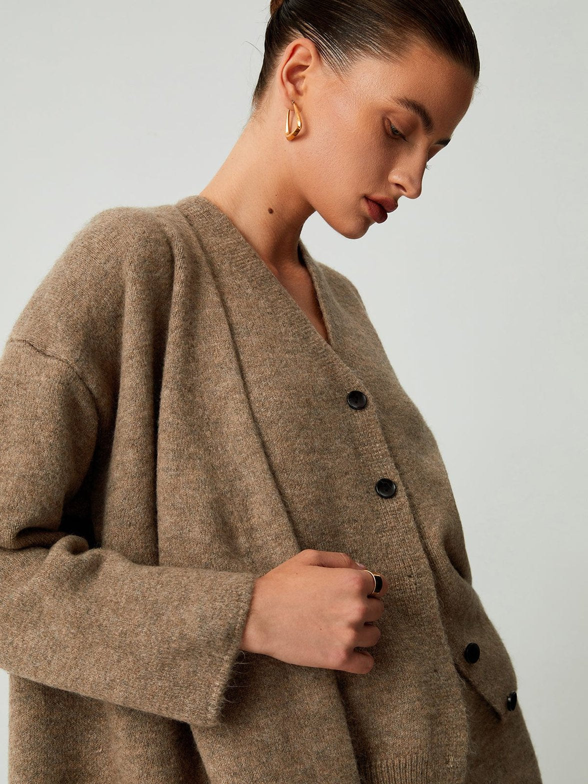 Ensemble tricot coordonné beige style minimaliste