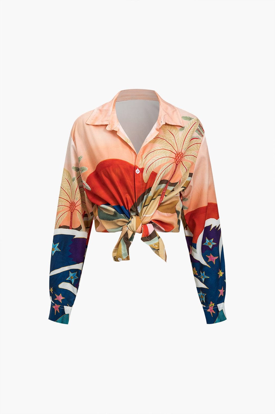 Ensemble tropical chemise et pantalon palmier vue arrière plage