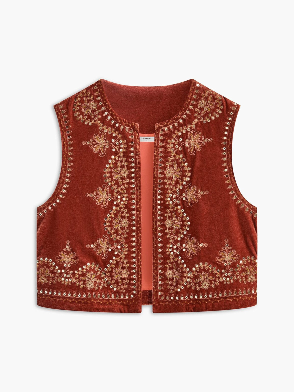 Gilet bohème brodé vue de face soleil