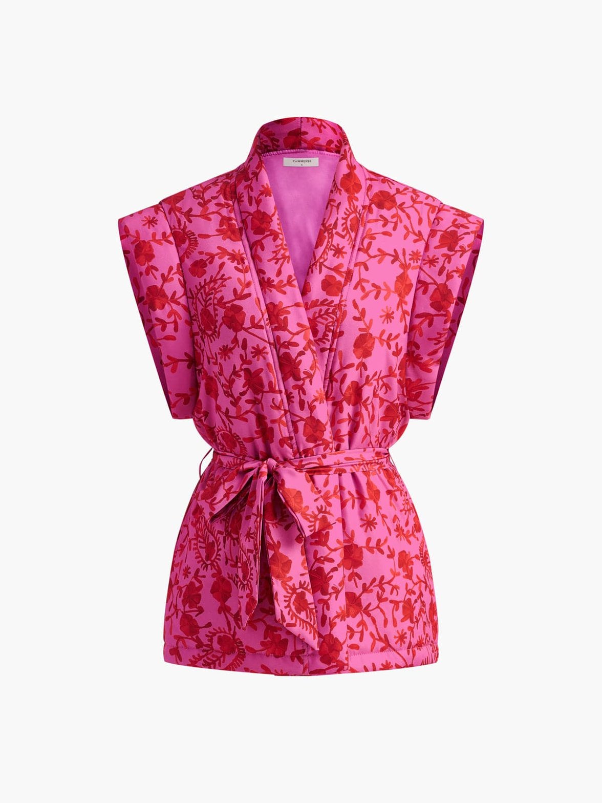 Gilet bohème rose à motifs floraux soleil
