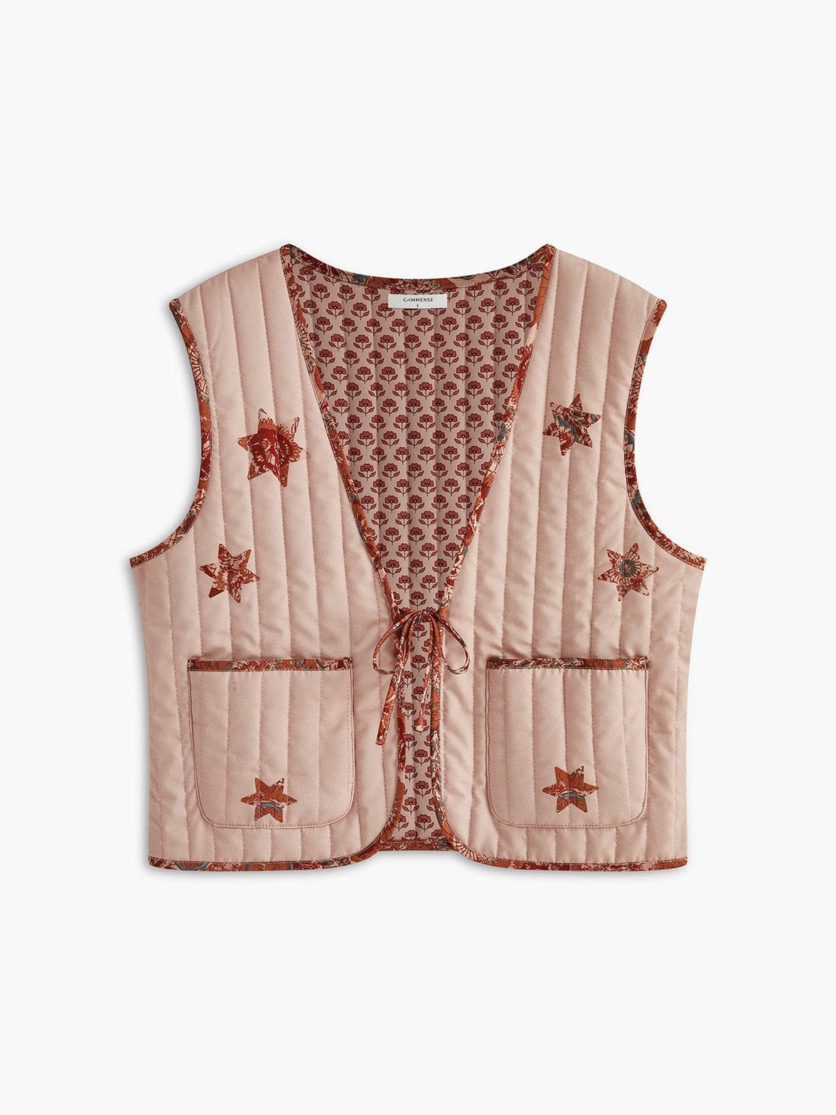Gilet bohème rose matelassé motif étoiles soleil