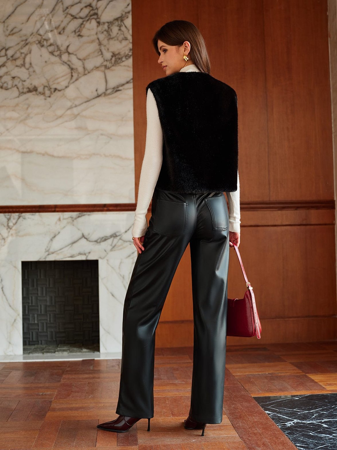 Gilet moderne en fausse fourrure noir style