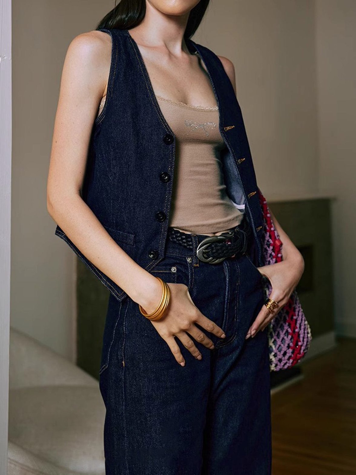 Gilet denim sans manches soleil