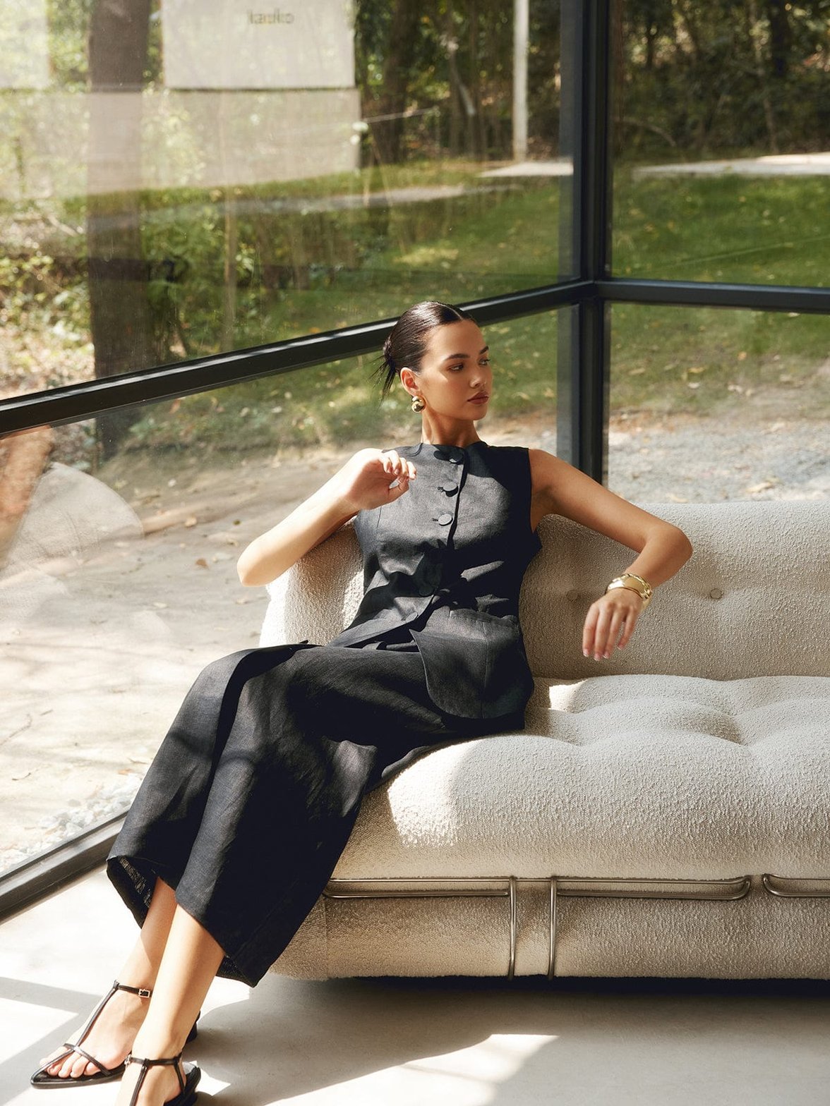 Gilet long en lin détail matière douceur