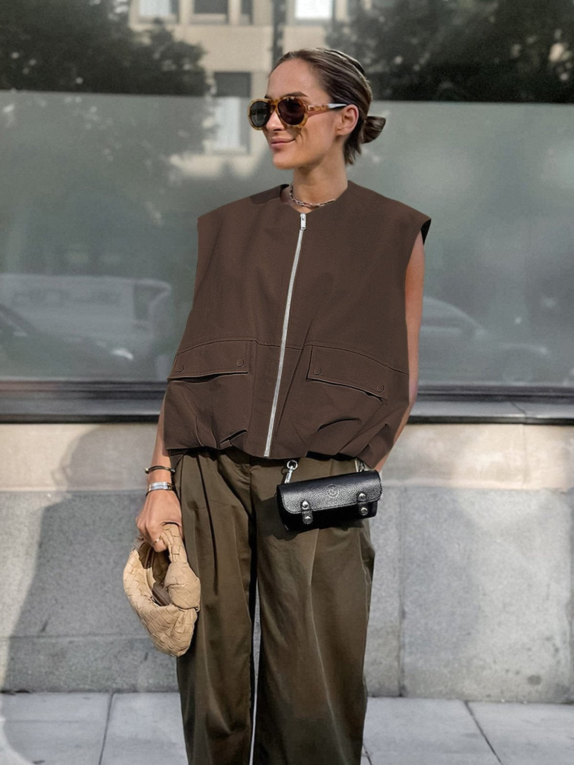 Gilet oversize jaune pâle détail tissu arc