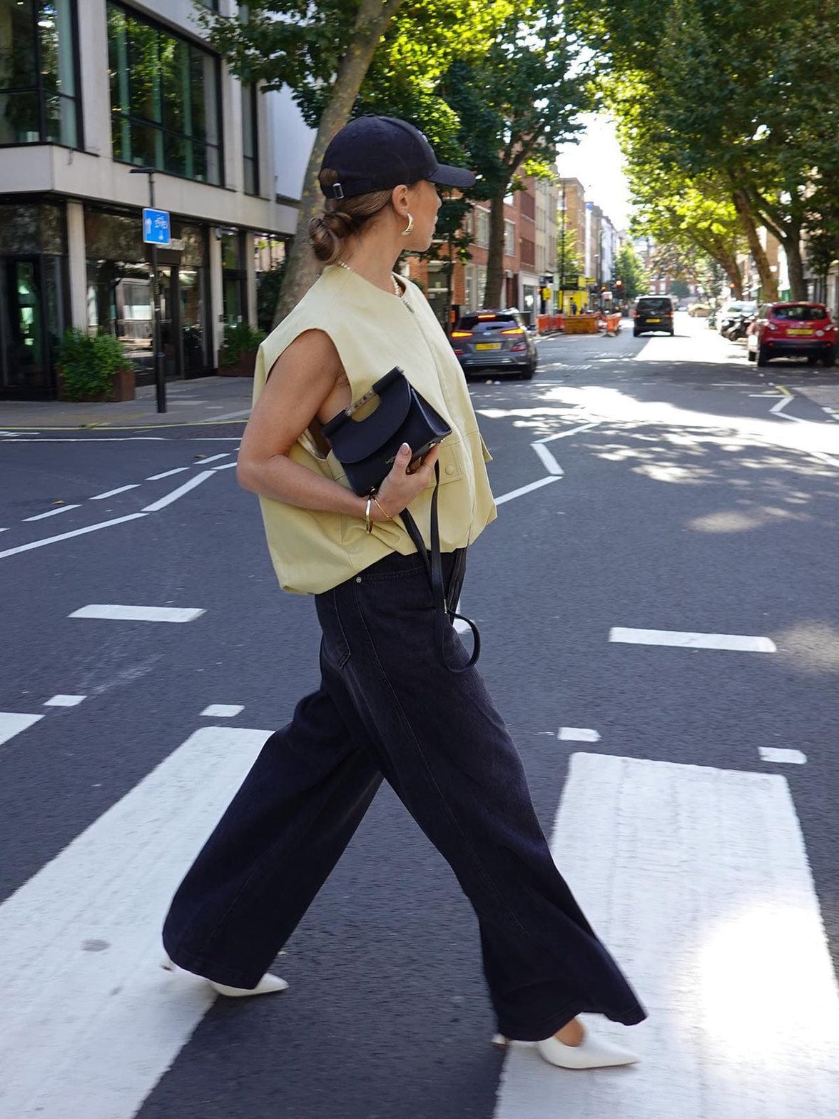 Gilet oversize jaune pâle détail poches brise