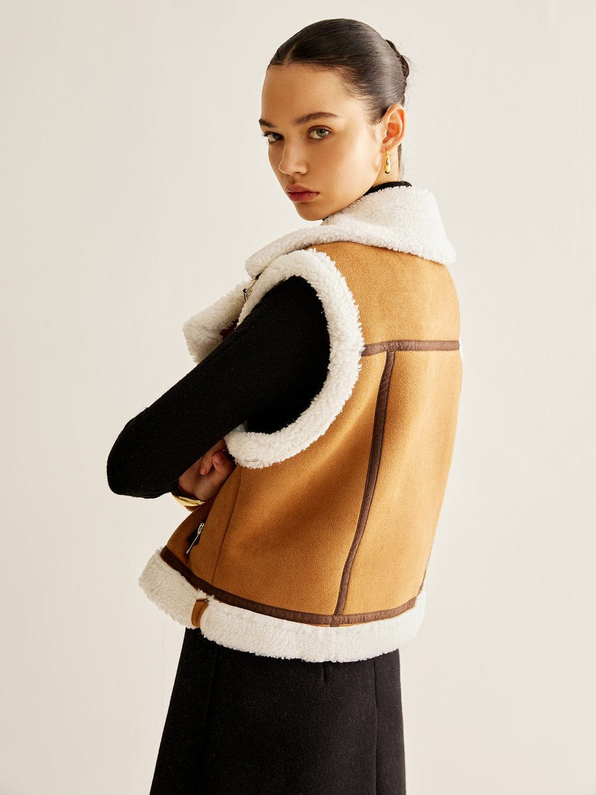 Gilet polaire asymétrique doublé mouton chaleureux