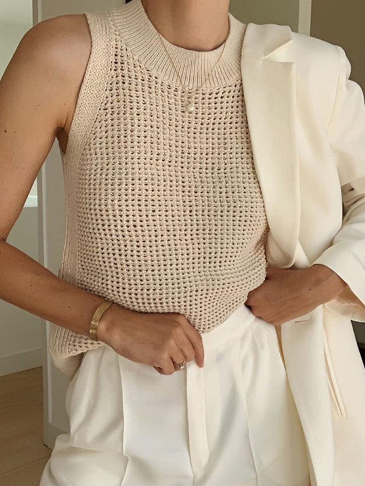 Gilet tricot beige vue face douceur