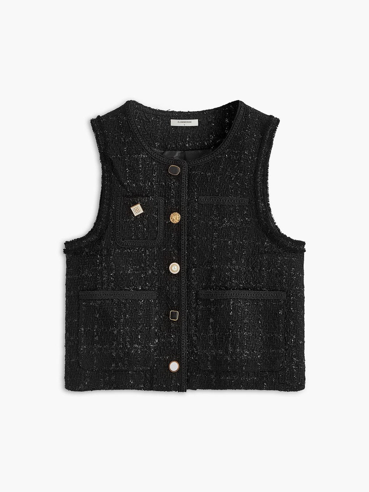 Gilet tweed noir élégant avec poches pratiques - Harmonie