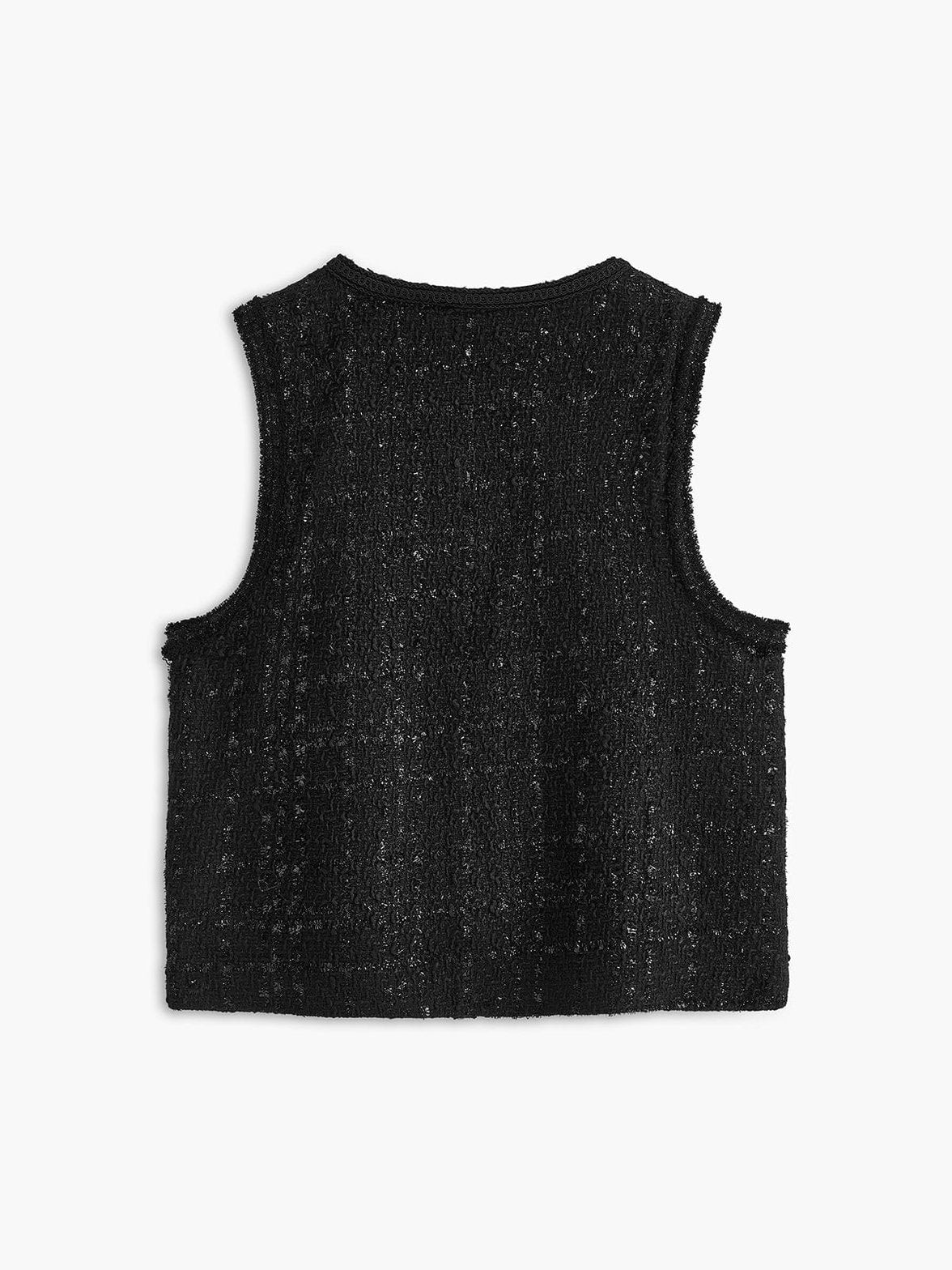 Gilet tweed noir détail boutons - Raffinement