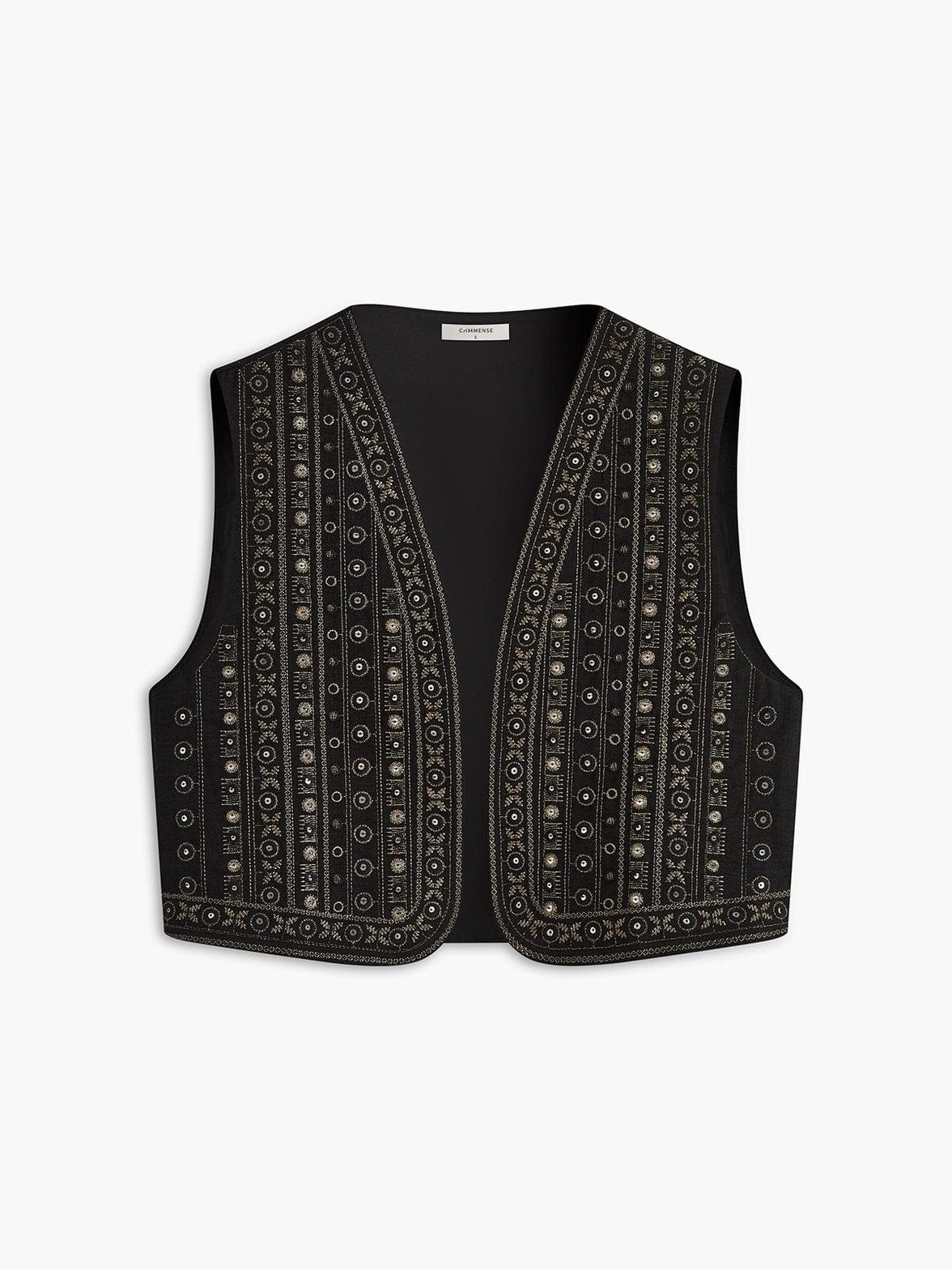 Gilet vintage noir brodé vue de face étoile