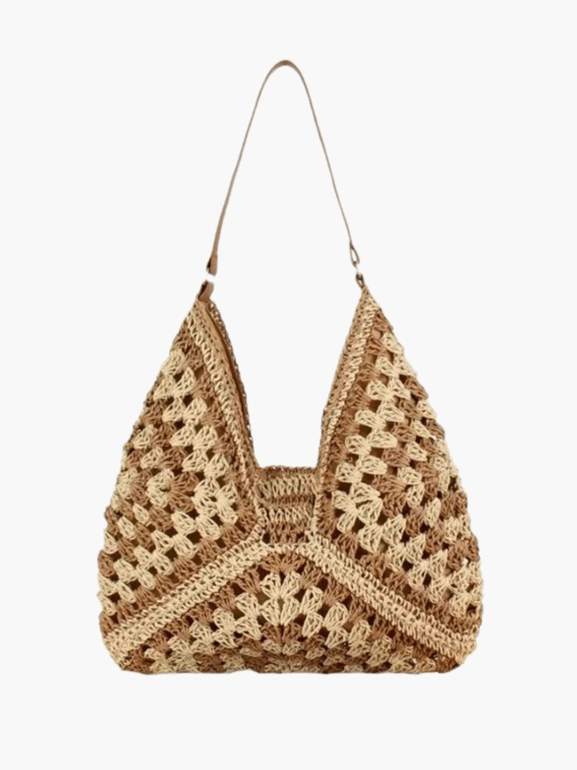 Sac bandoulière en paille tressée vue de face soleil