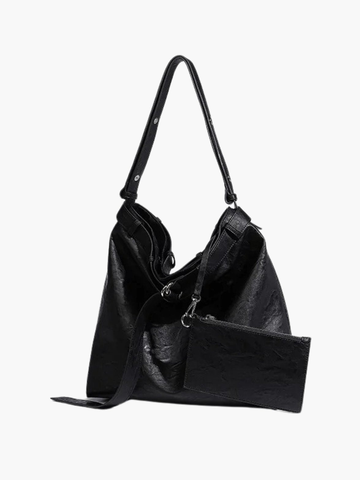 Sac bandoulière noir élégant vue principale soleil