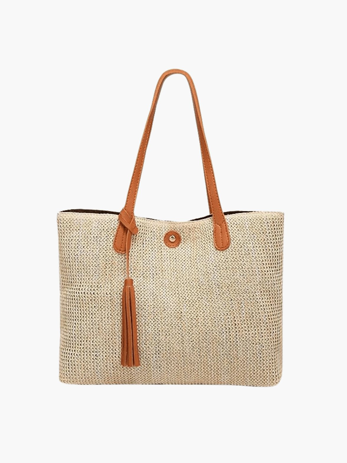 Sac de plage en osier beige avec poignées marron soleil