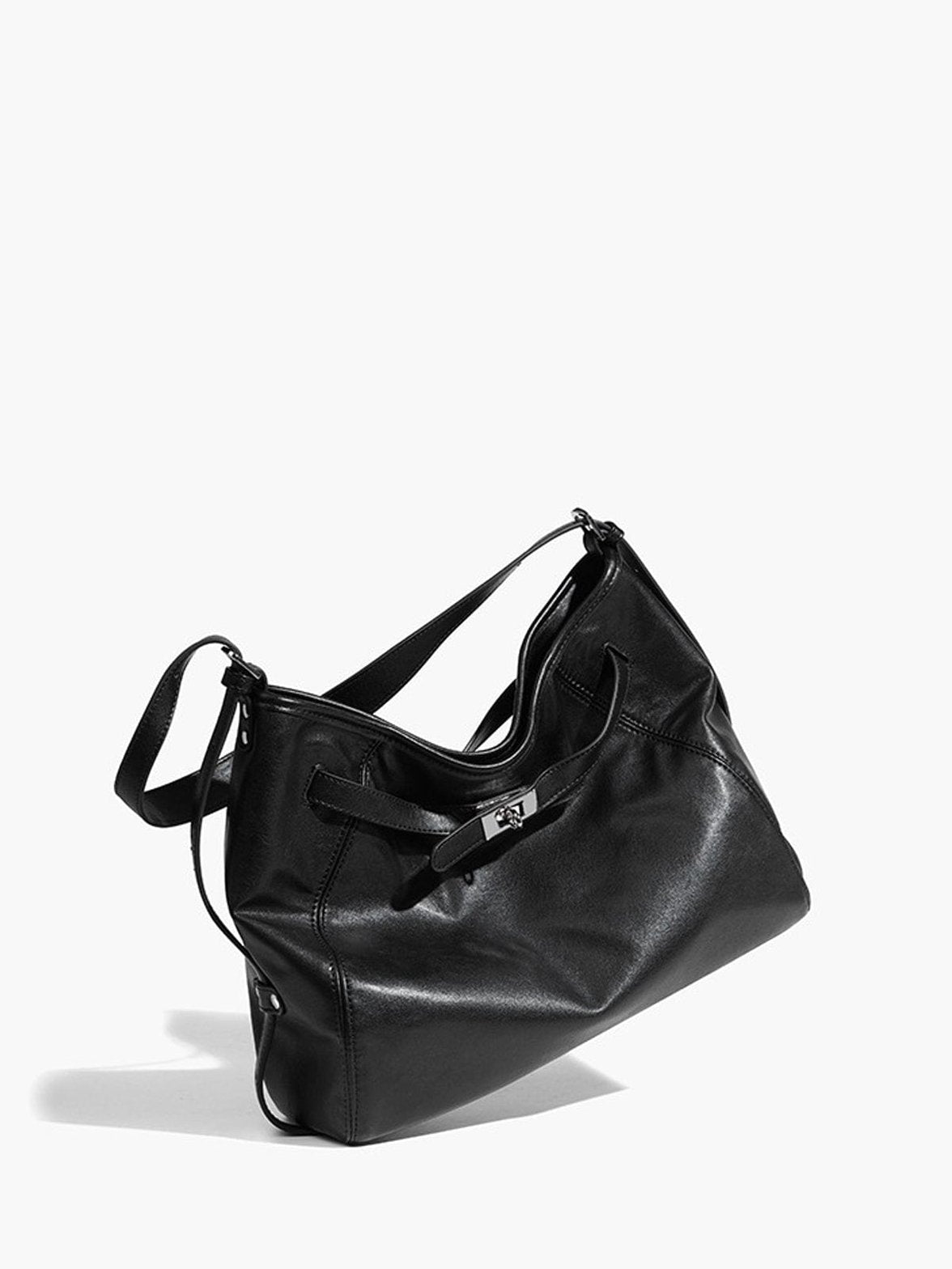 Grand sac noir élégant en cuir synthétique soleil