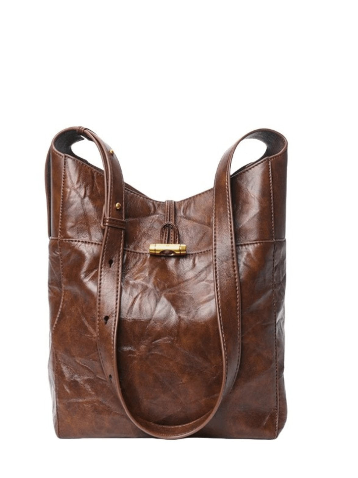 Sac hobo en cuir marron vue côté étoile