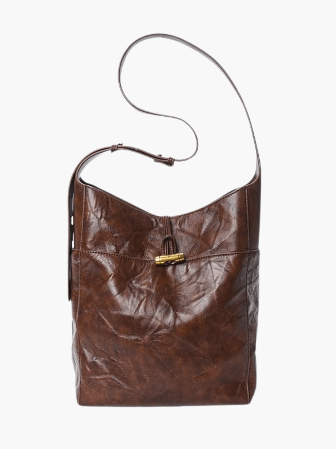 Sac hobo en cuir marron vue avant soleil