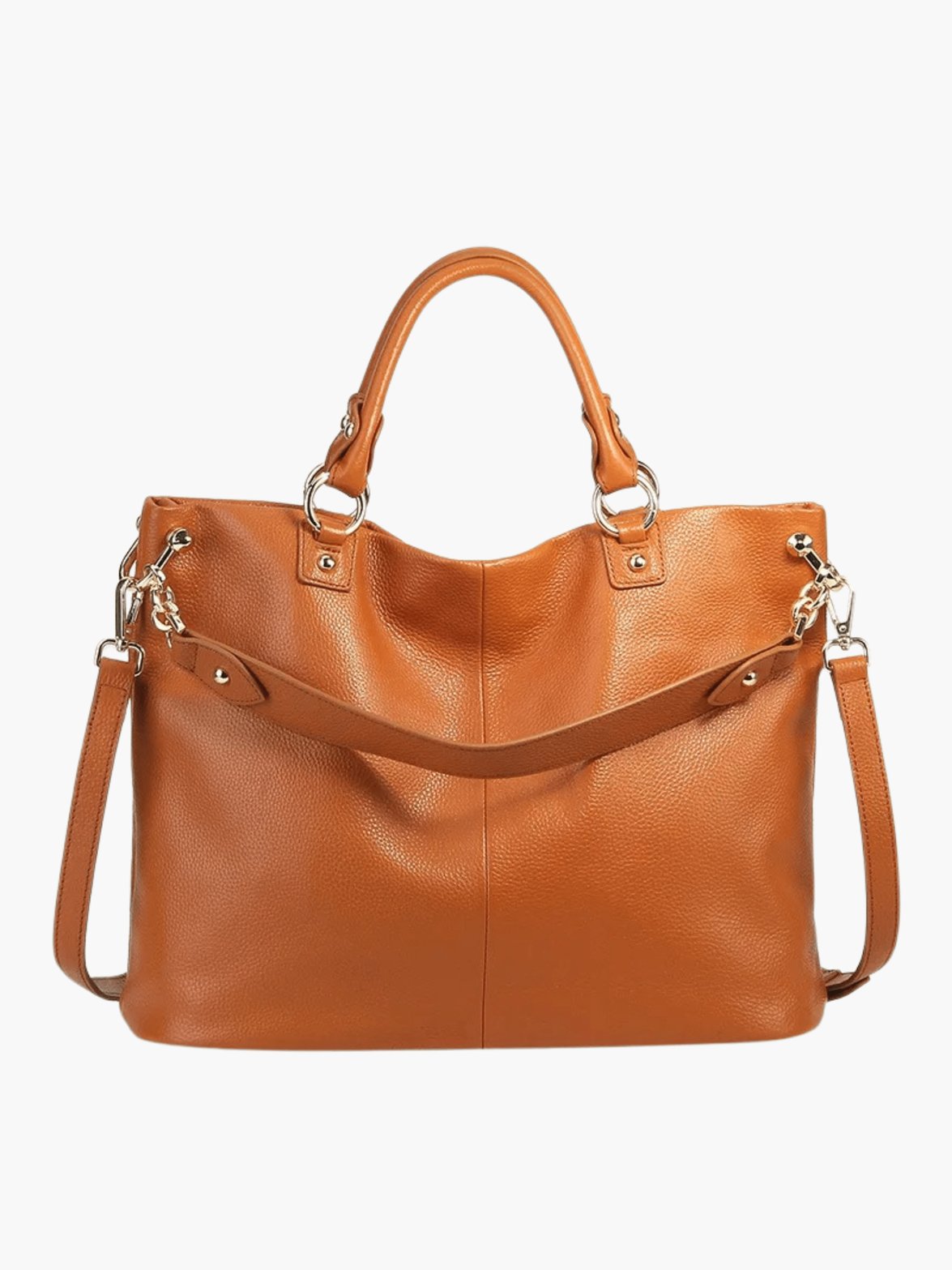 Sac hobo en cuir camel vue avant soleil