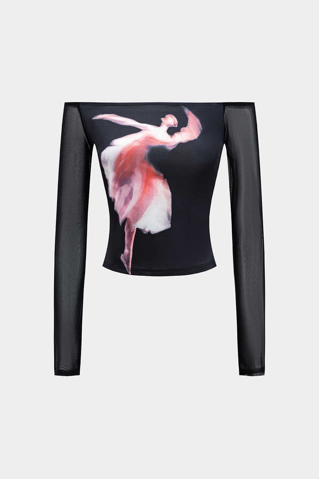 Haut épaules dénudées noir imprimé danse papillon