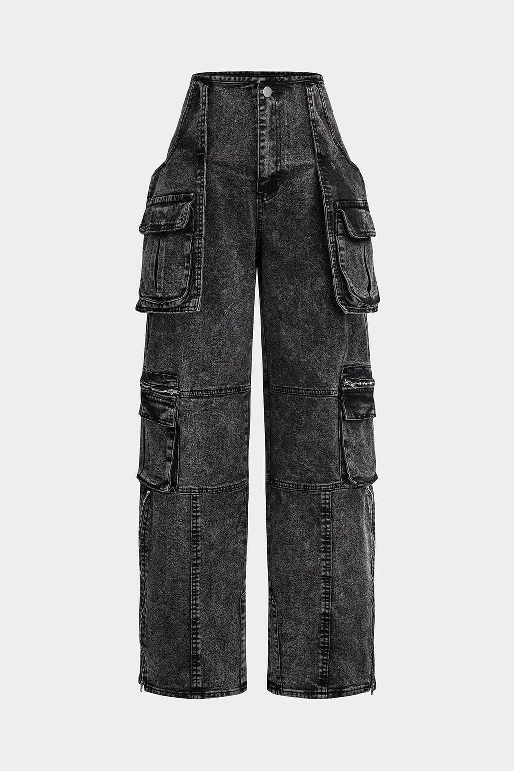 Jean cargo noir délavé vue de face soleil