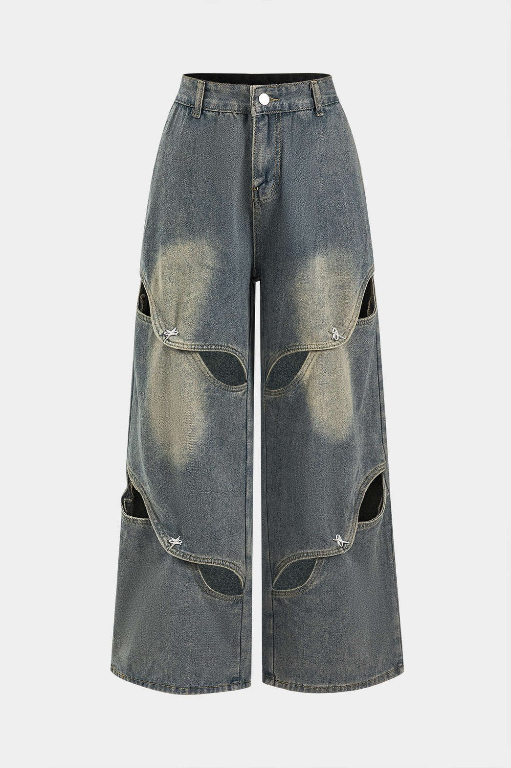 Jean large avec découpes vue avant soleil