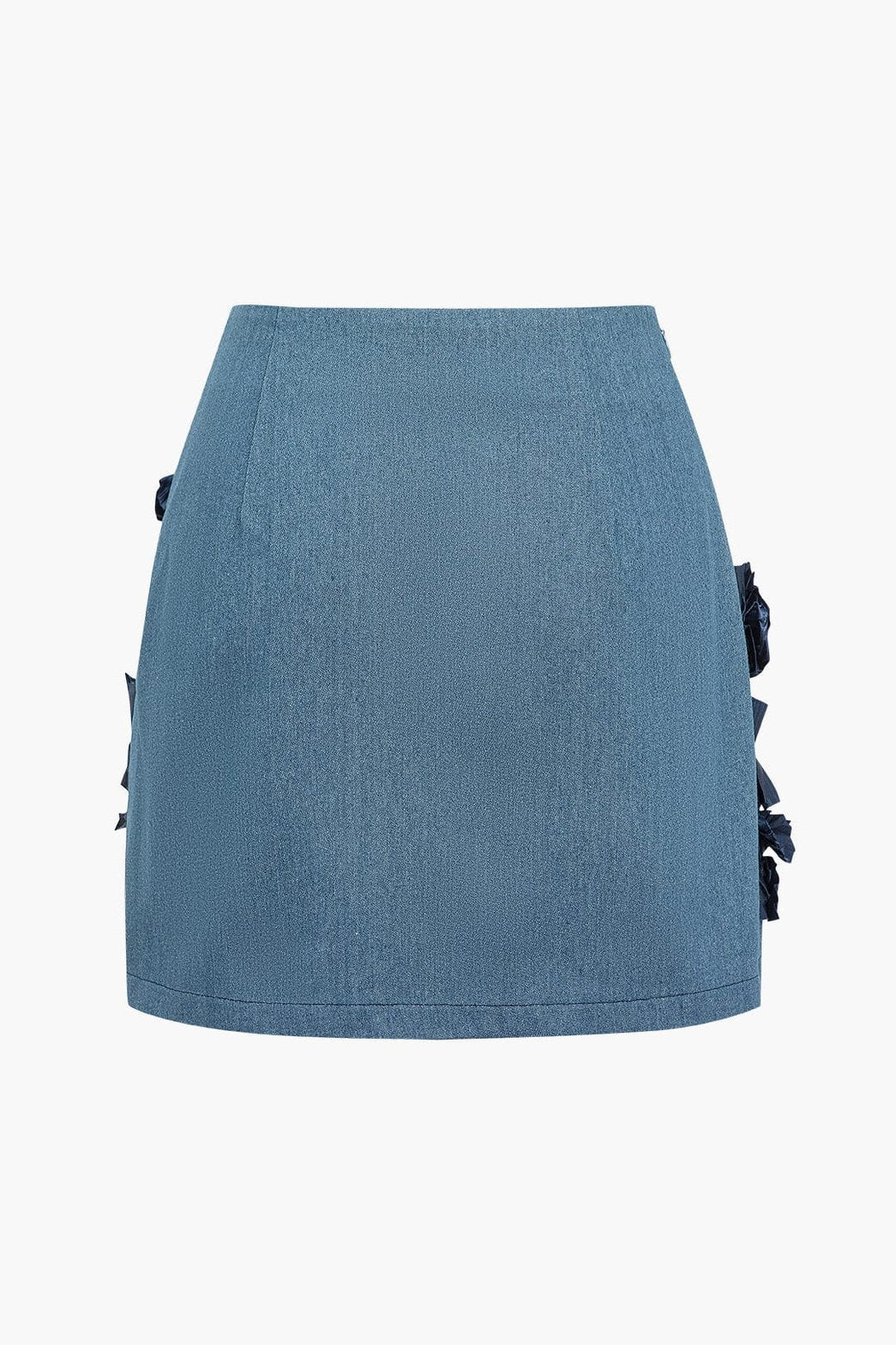 Vue de côté jupe denim avec détails volantés lune