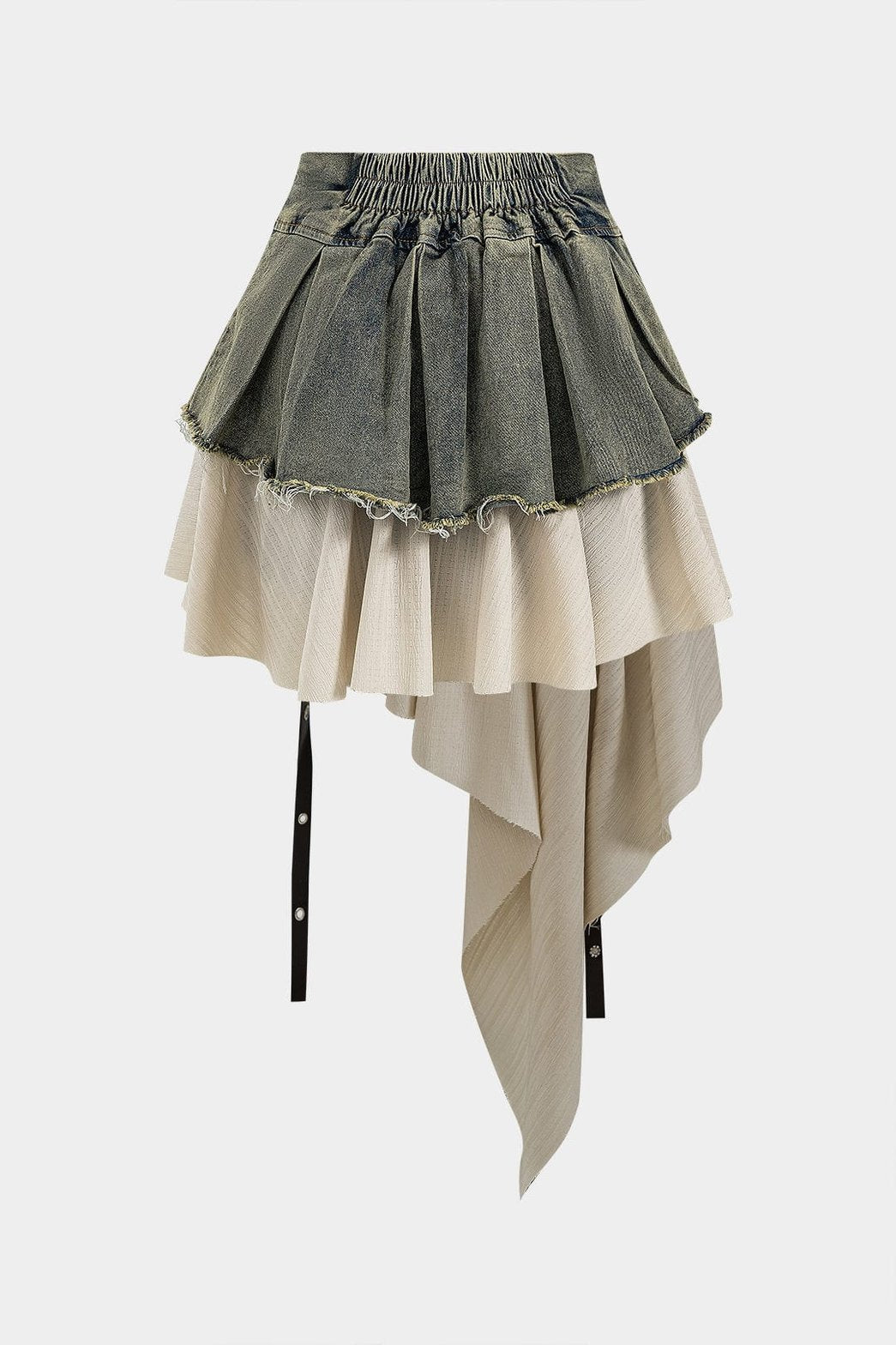 Jupe denim patchwork asymétrique vue de dos nuage