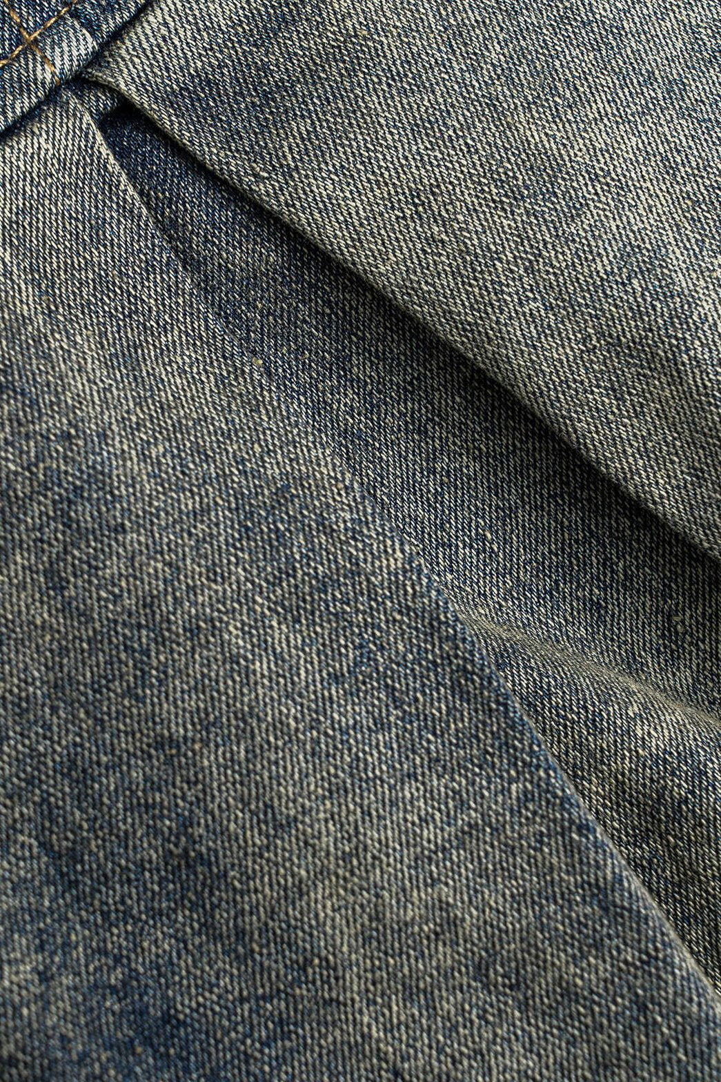 Jupe denim patchwork asymétrique détail patchwork lune