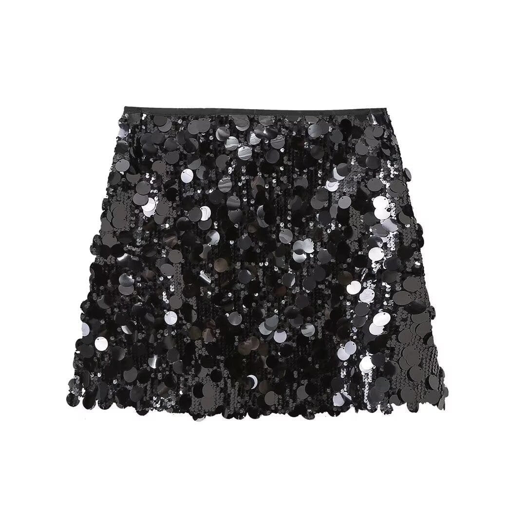 Jupe pailletée moulante noire cristal