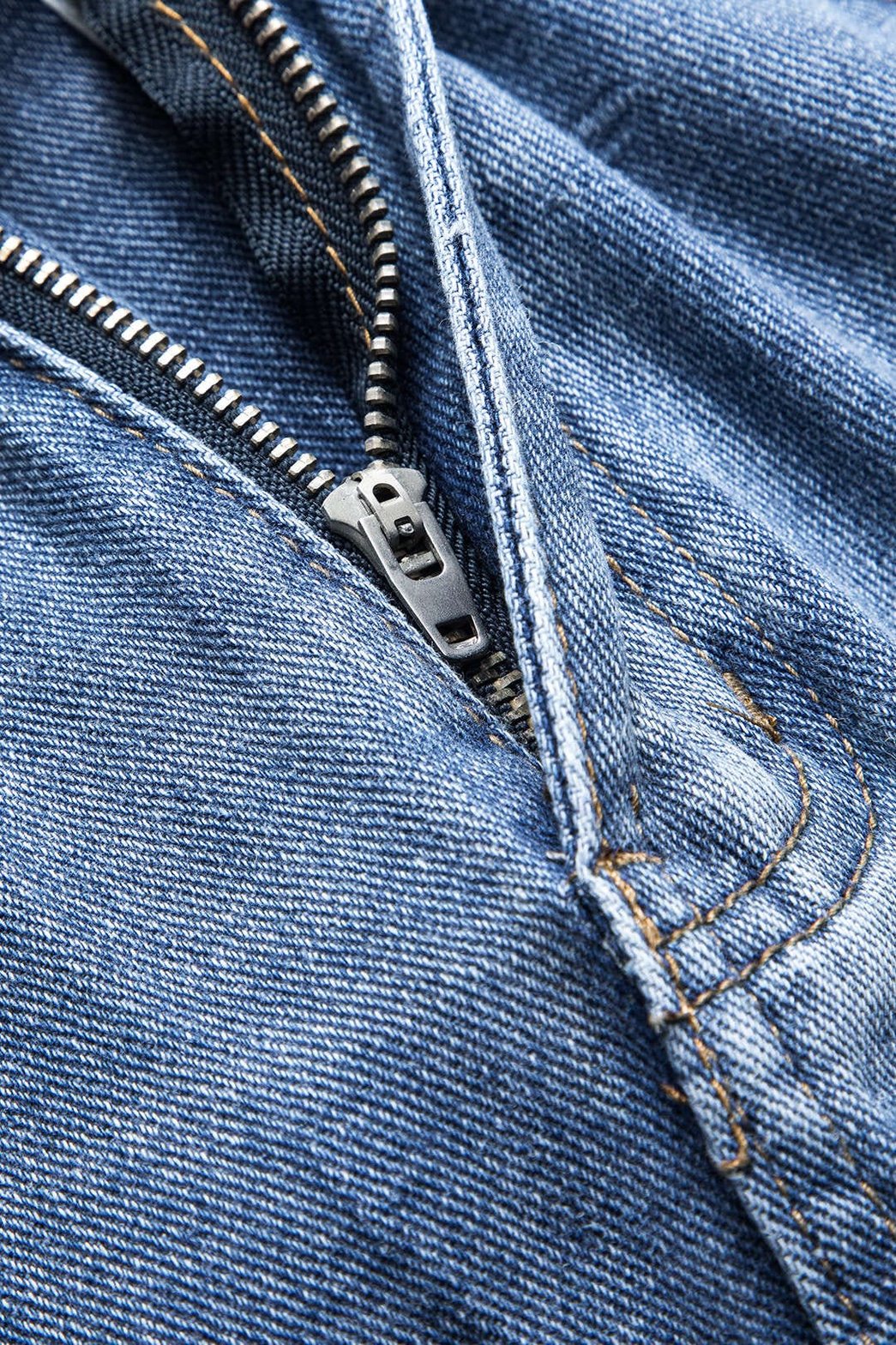 Vue latérale jupe denim fendue océan