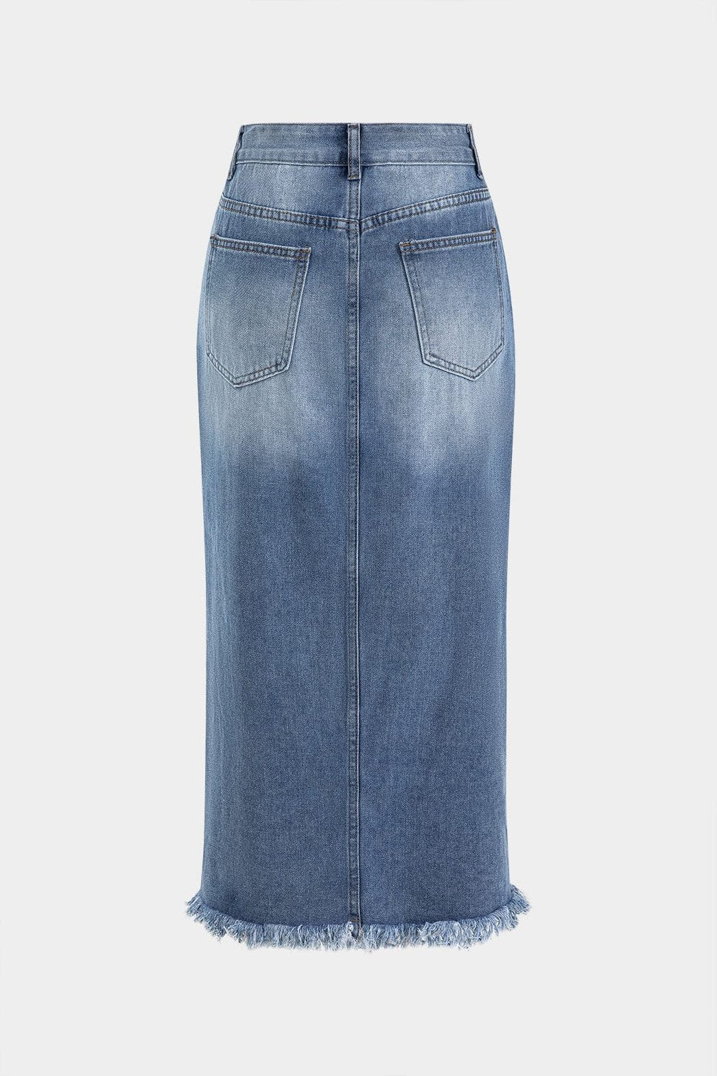 Vue de dos jupe denim fendue étoile