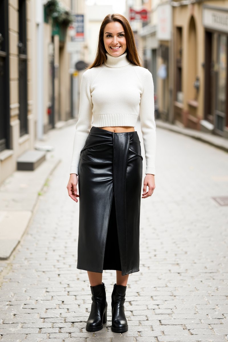 Jupe longue en similicuir noir élégant doux