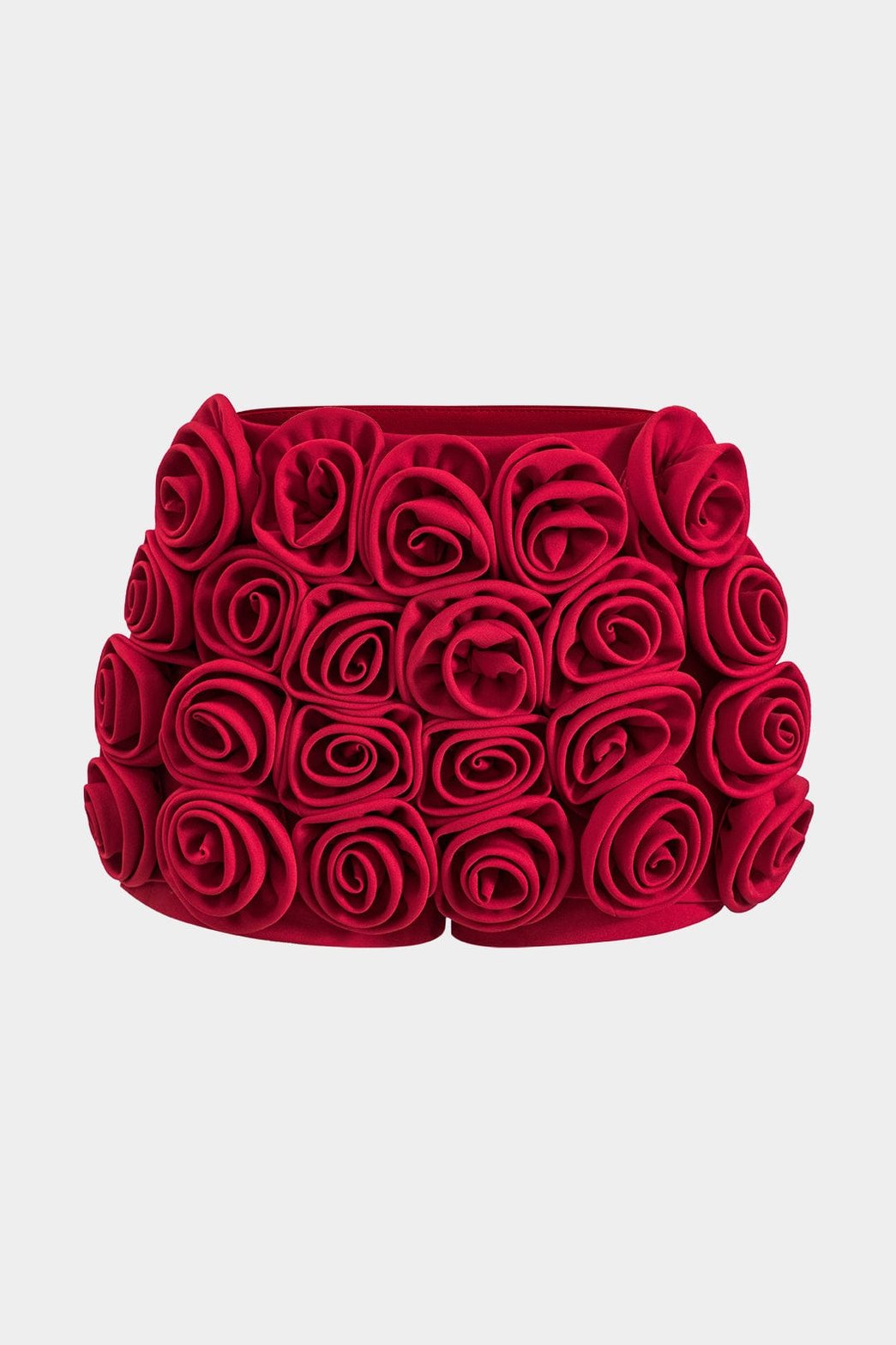 Jupe-short rouge à roses 3D velours