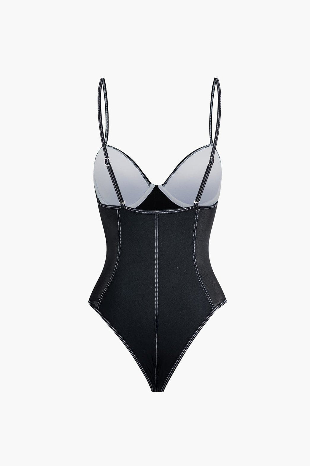 Maillot de bain noir bustier détail coutures plage