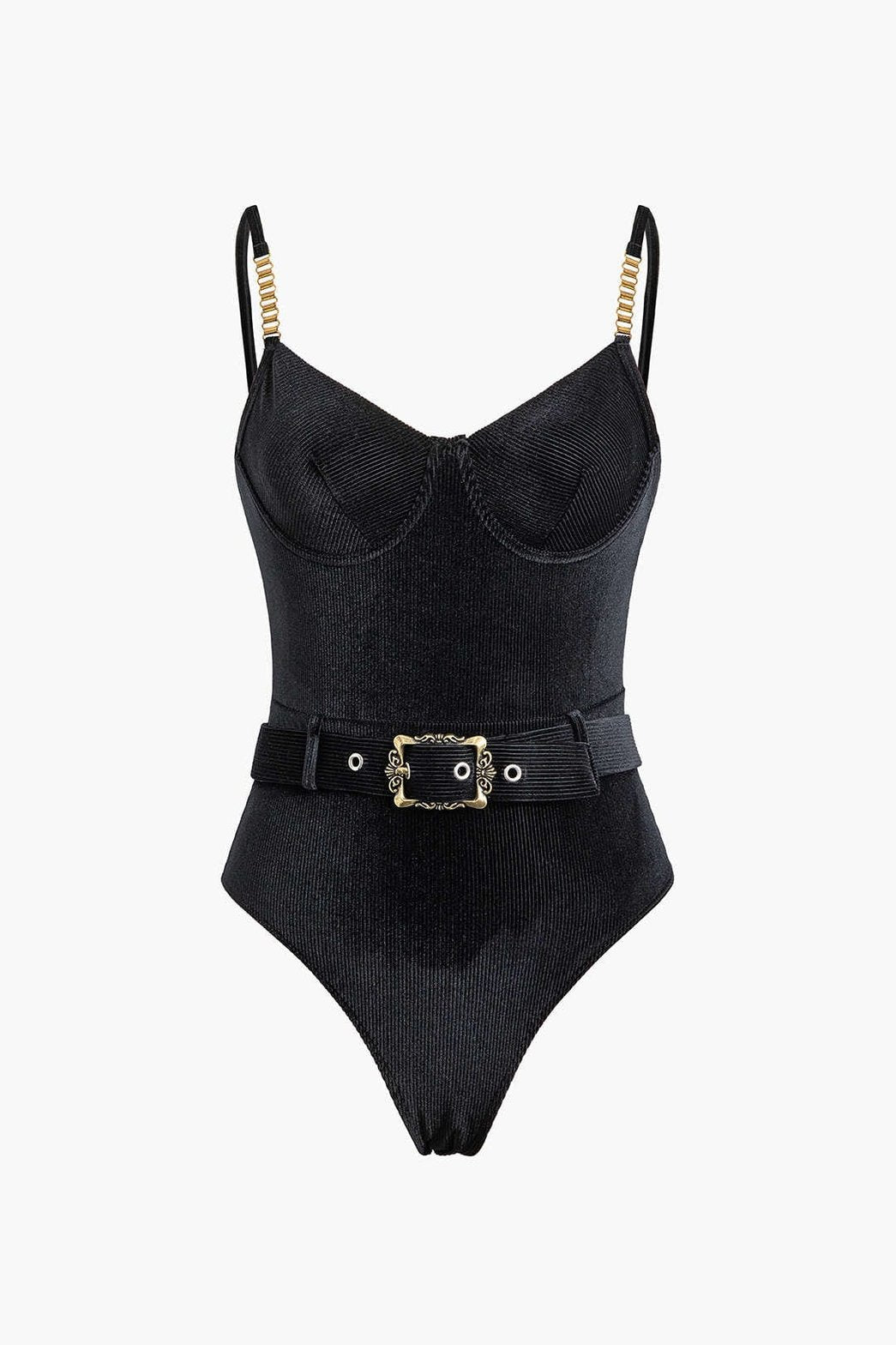Maillot de bain gainant noir avec ceinture décorative étincelle
