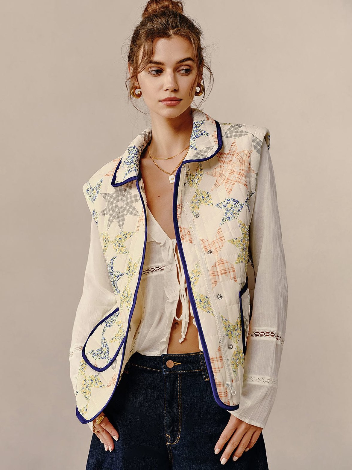 Manteau bohème patchwork vue de côté lune