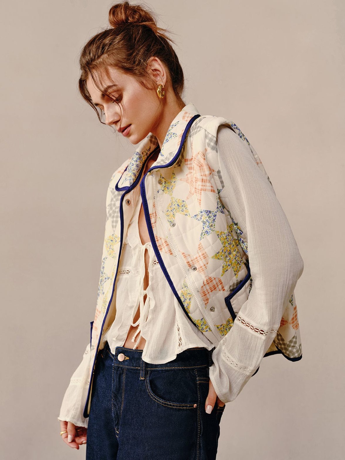 Manteau bohème patchwork détail bordure nuage