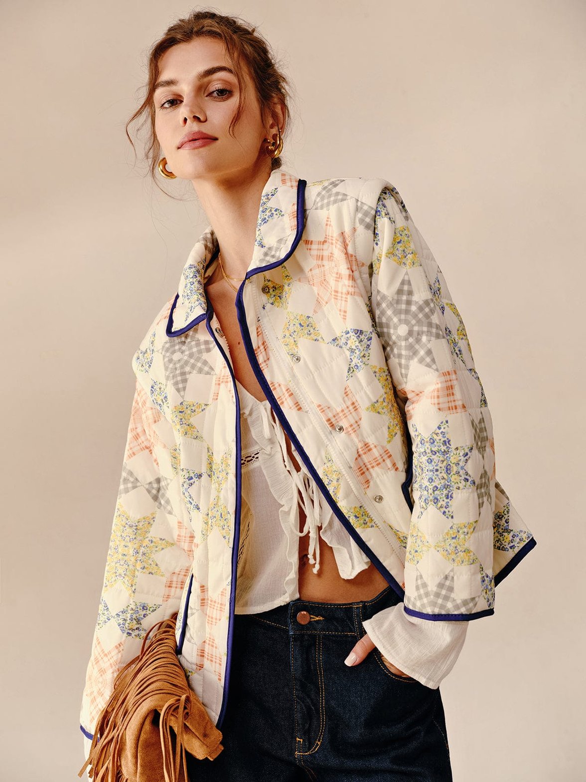 Manteau bohème patchwork vue de dos fleur