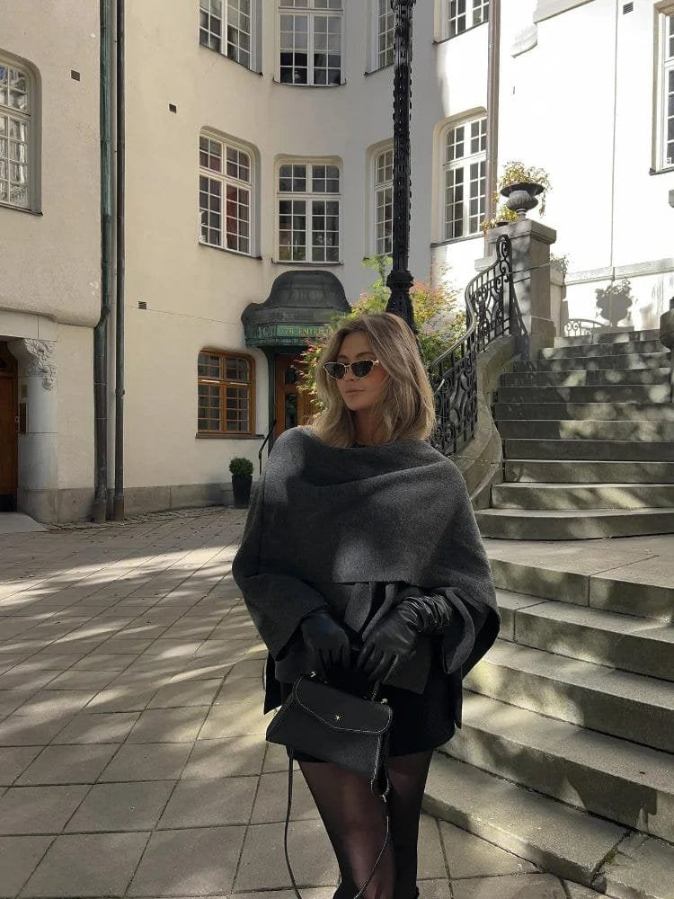 Manteau cape hiver avec écharpe style