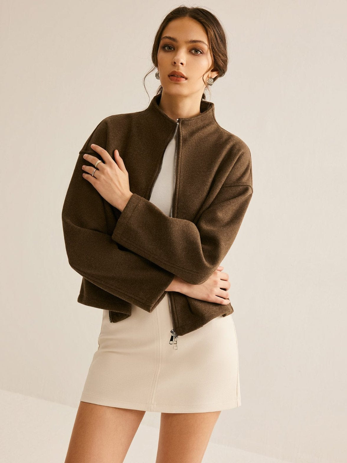 Manteau tweed marron tendance