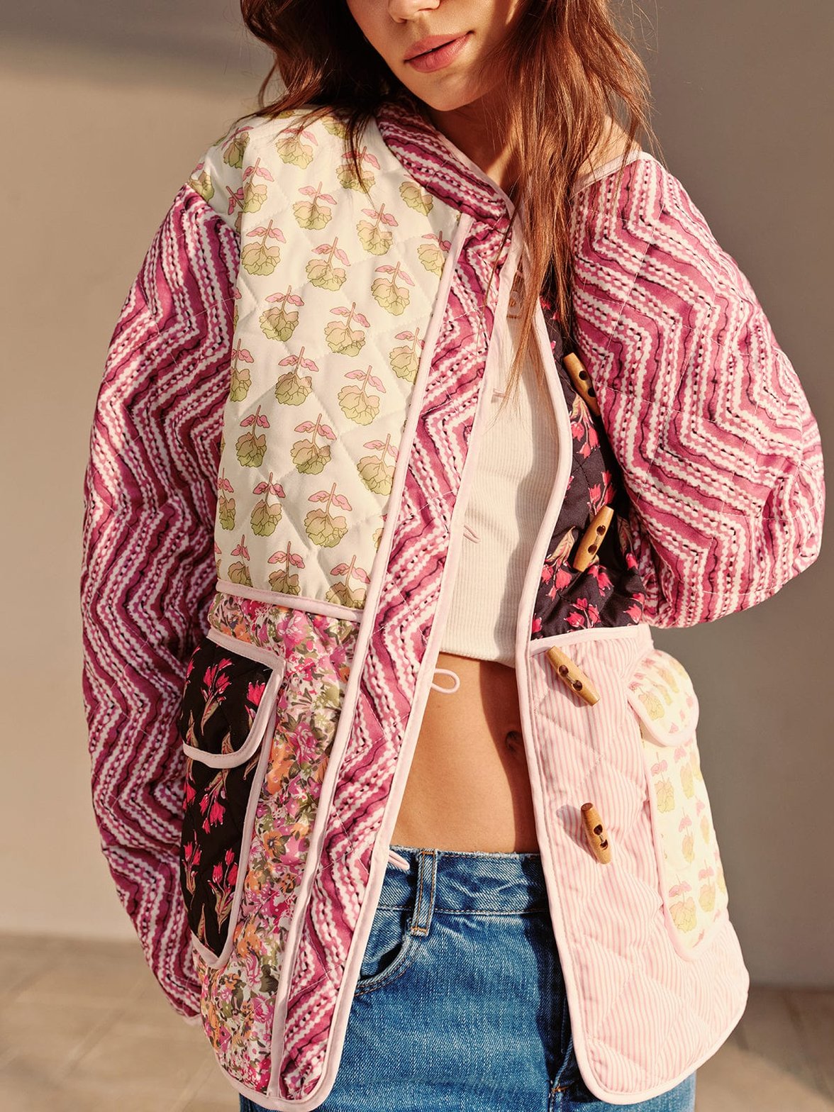 Manteau patchwork floral vue détaillée charme