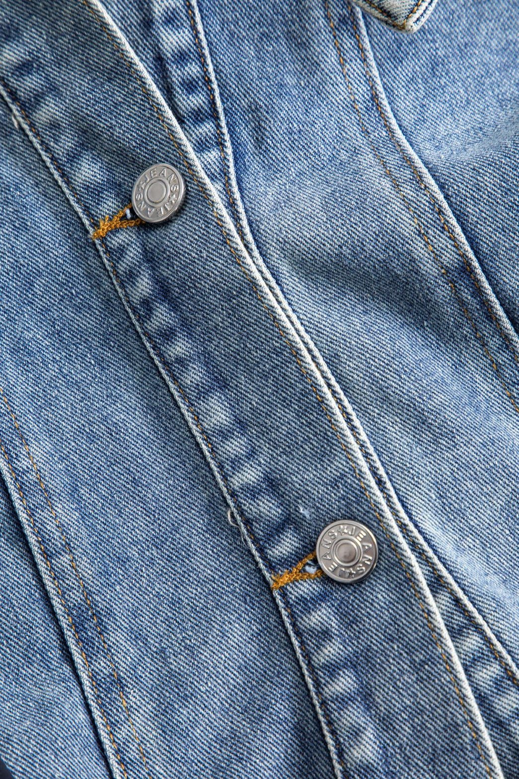 Manteau denim patchwork oversize détail poche lune