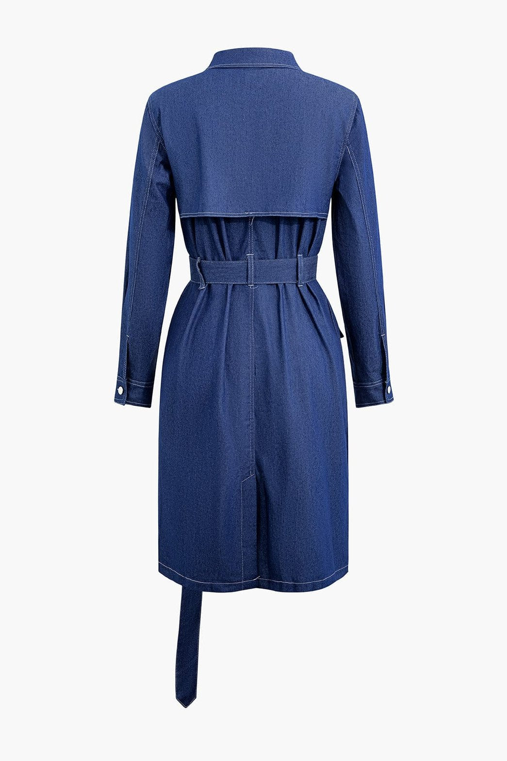 Manteau denim bleu ceinturé détail poches étoile