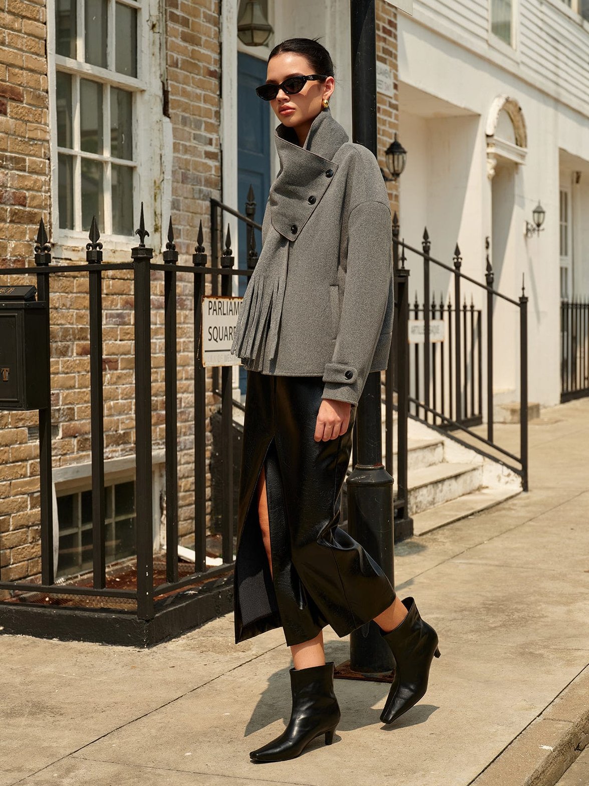 Manteau gris détail boutonnage harmonie
